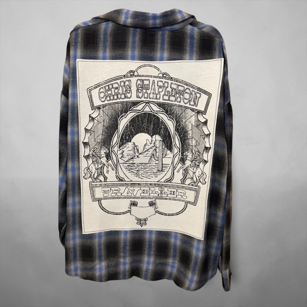 Blue Plaid Graphic Back Flannel Shirt